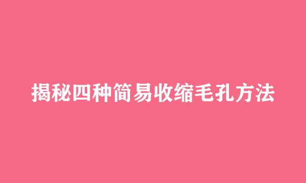 揭秘四种简易收缩毛孔方法