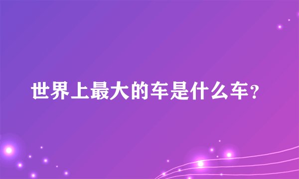世界上最大的车是什么车？