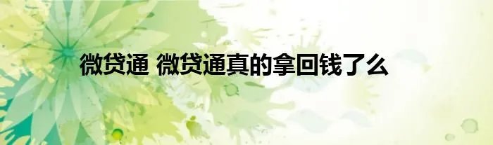 微贷通 微贷通真的拿回钱了么