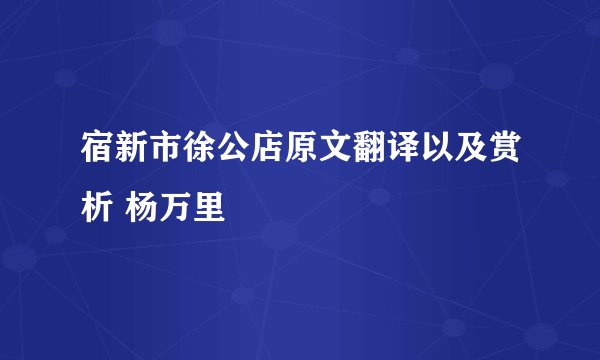 宿新市徐公店原文翻译以及赏析 杨万里