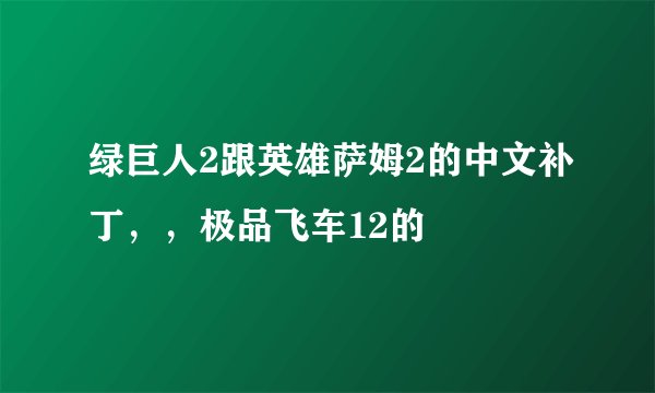 绿巨人2跟英雄萨姆2的中文补丁，，极品飞车12的