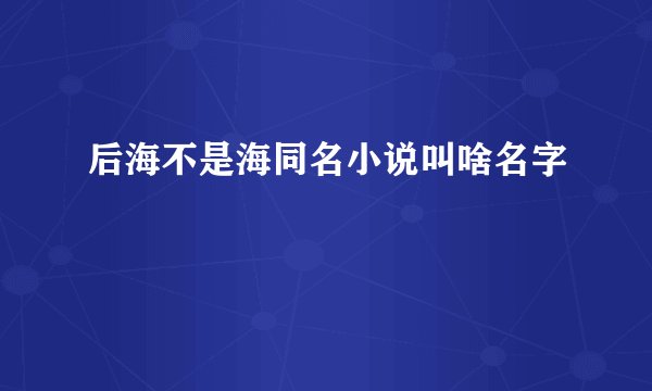 后海不是海同名小说叫啥名字