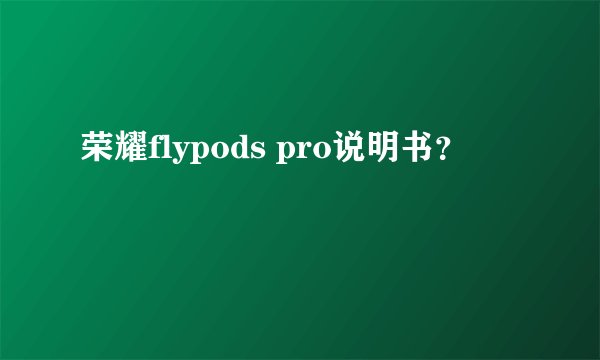 荣耀flypods pro说明书?
