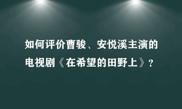 如何评价曹骏、安悦溪主演的电视剧《在希望的田野上》?