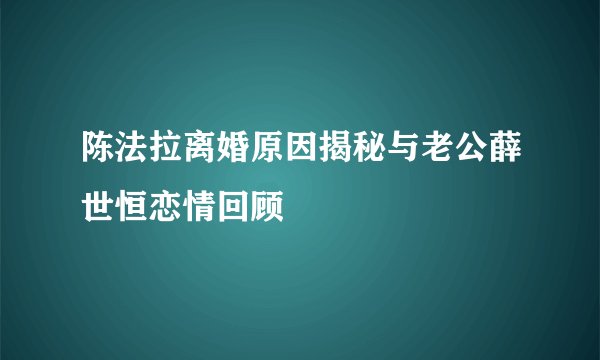 陈法拉离婚原因揭秘与老公薛世恒恋情回顾