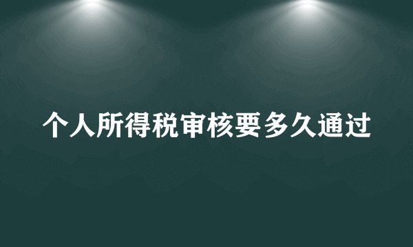 个人所得税审核要多久通过