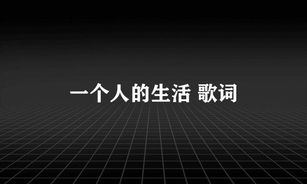 一个人的生活 歌词