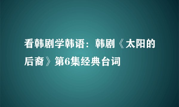 看韩剧学韩语：韩剧《太阳的后裔》第6集经典台词