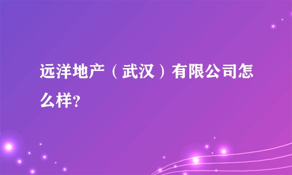 远洋地产（武汉）有限公司怎么样？