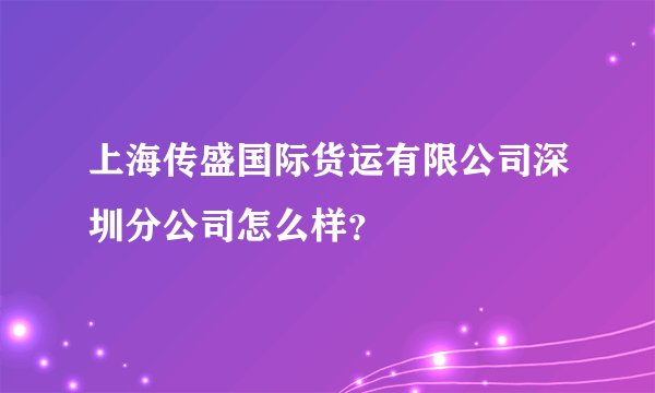 上海传盛国际货运有限公司深圳分公司怎么样？
