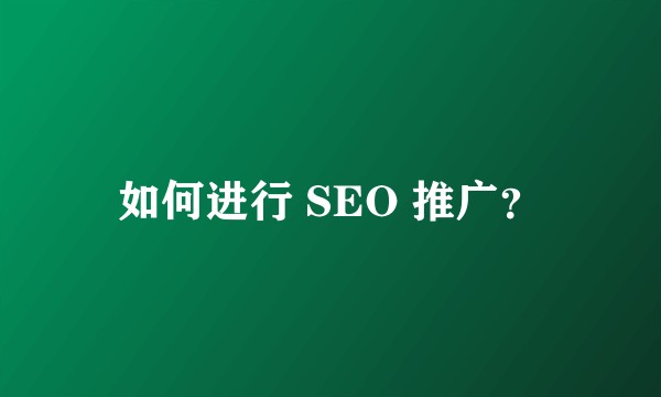 如何进行 SEO 推广？