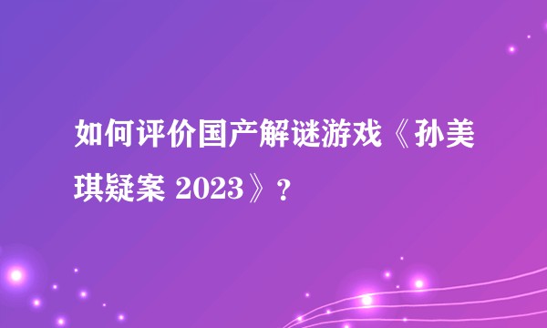 如何评价国产解谜游戏《孙美琪疑案 2023》？