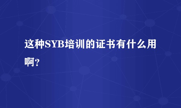 这种SYB培训的证书有什么用啊？