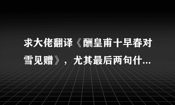 求大佬翻译《酬皇甫十早春对雪见赠》，尤其最后两句什么意思呢？