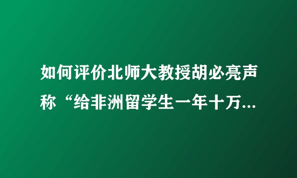 如何评价北师大教授胡必亮声称“给非洲留学生一年十万左右奖学金并不多”？