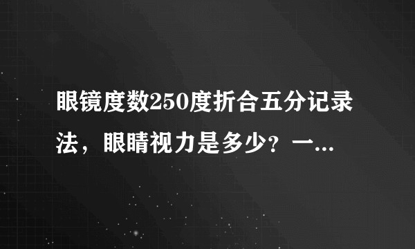 眼镜度数250度折合五分记录法，眼睛视力是多少？一般矫正视力是多少？