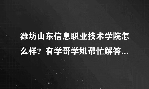 潍坊山东信息职业技术学院怎么样?有学哥学姐帮忙解答一下吗?