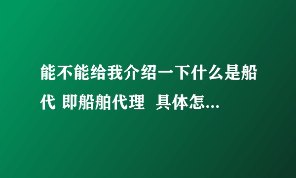 能不能给我介绍一下什么是船代 即船舶代理  具体怎么做。？