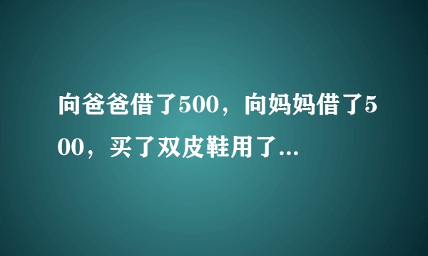 向爸爸借了500，向妈妈借了500，买了双皮鞋用了970。剩下30元，还爸爸10块，还妈妈10块，自己剩下了10块，欠爸爸490，欠妈妈490，490+490=980。加上自己的10块=990。还有10块去哪里了呢？