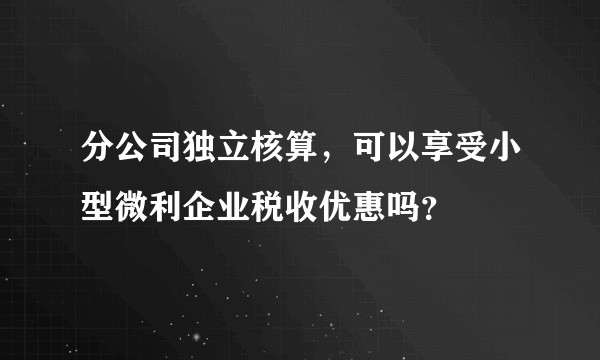 分公司独立核算，可以享受小型微利企业税收优惠吗？