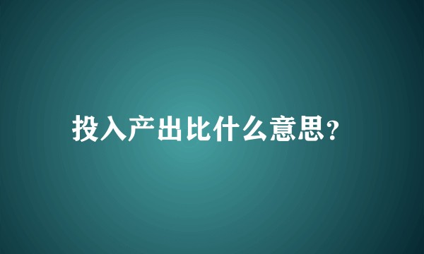 投入产出比什么意思？