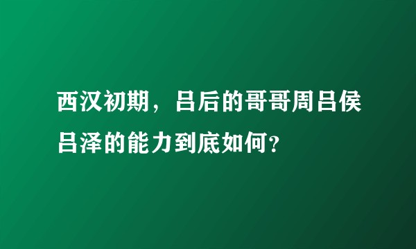 西汉初期,吕后的哥哥周吕侯吕泽的能力到底如何?