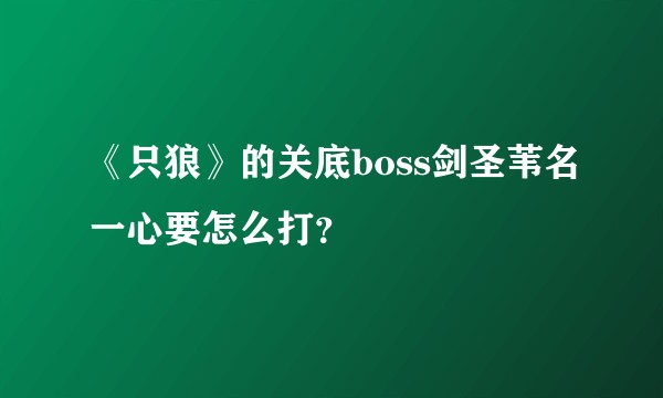 《只狼》的关底boss剑圣苇名一心要怎么打？